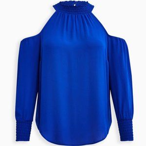 torrid Electric Blue Georgette Smocked Neck Cold Shoulder Blouse